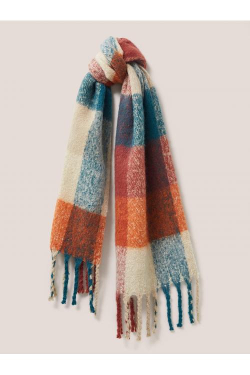 White Stuff Shelly Brushed Check Scarf in ORANGE MLT