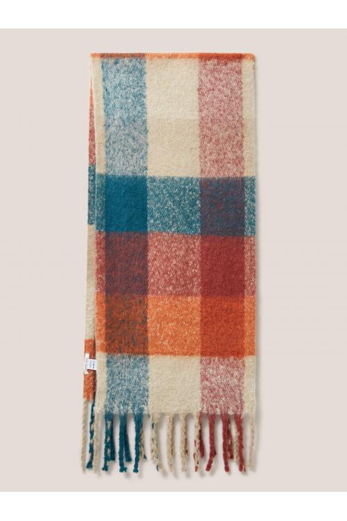 White Stuff Shelly Brushed Check Scarf in ORANGE MLT