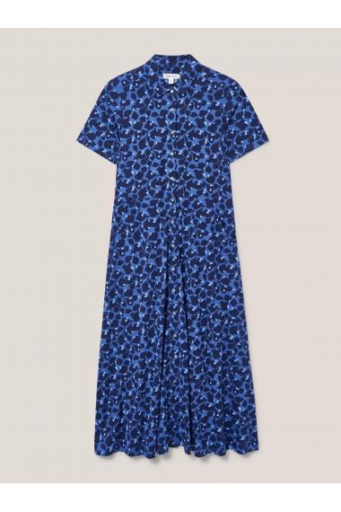 White Stuff Rua Embroidered Shirt Dress in BLUE MLT