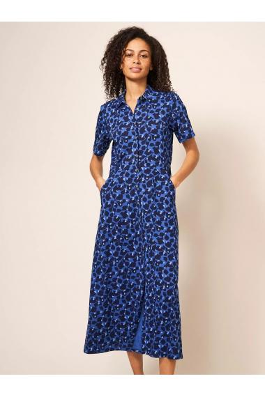 White Stuff Rua Embroidered Shirt Dress in BLUE MLT