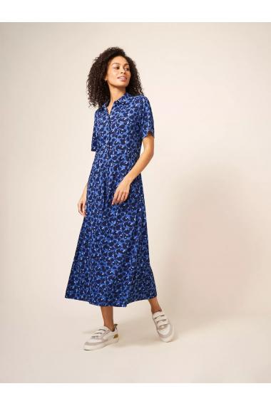 White Stuff Rua Embroidered Shirt Dress in BLUE MLT