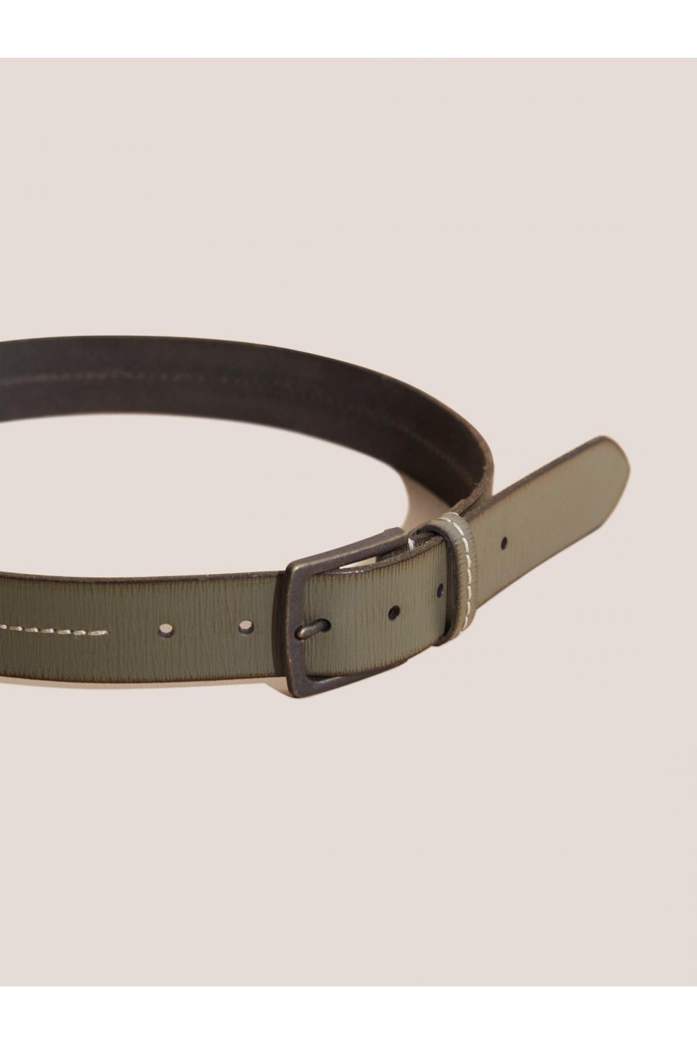 White Stuff Leather Stitch Belt in KHAKI GRN Art. WS437577