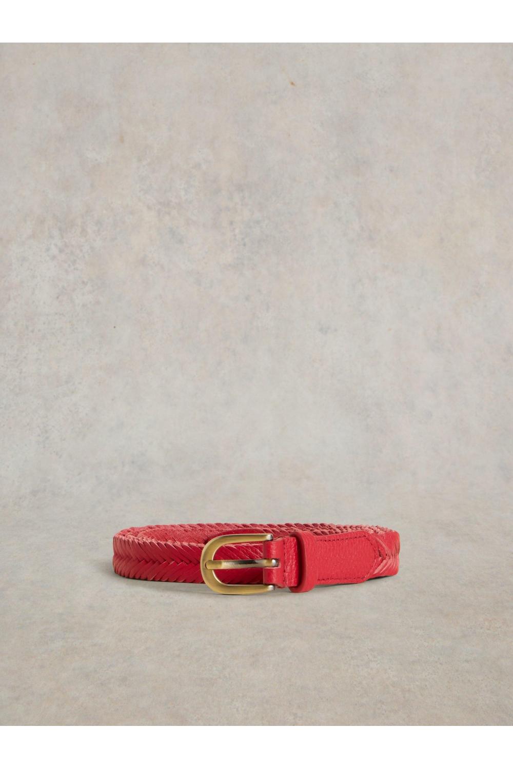 White Stuff Plaited Leather Skinny Belt in MID RED Art. WS439675