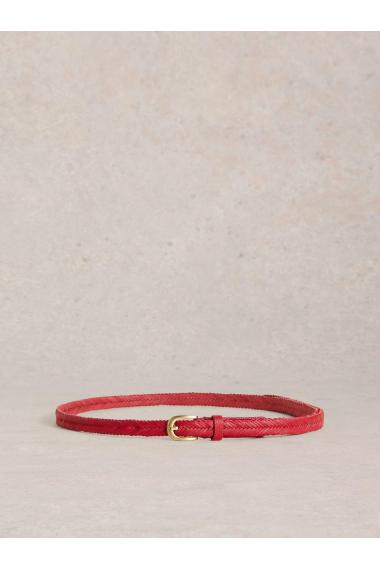 White Stuff Plaited Leather Skinny Belt in MID RED Art. WS439675