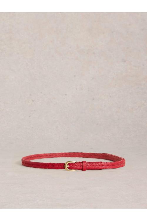 White Stuff Plaited Leather Skinny Belt in MID RED Art. WS439675