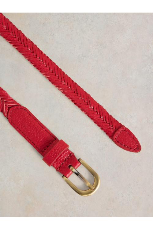 White Stuff Plaited Leather Skinny Belt in MID RED Art. WS439675