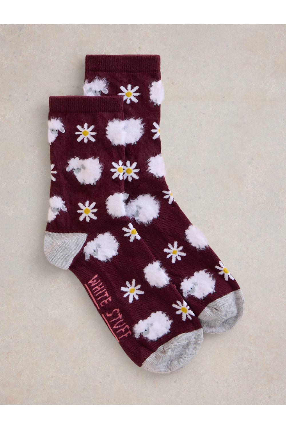 White Stuff Fluffy Sheep Ankle Sock in PLUM MLT Art. WS441124