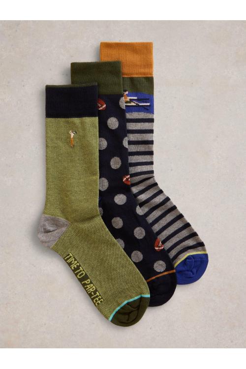 White Stuff 3 Pack Sporty Chap Ankle Sock in GREEN MLT Art. WS441768