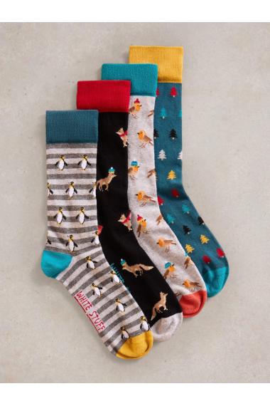 White Stuff 4PK Winter Animal Socks in NAVY MULTI Art. WS441782