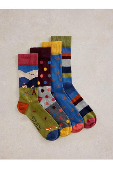 White Stuff 4PK Winter Walk Ankle Socks in BLUE MLT Art. WS441783