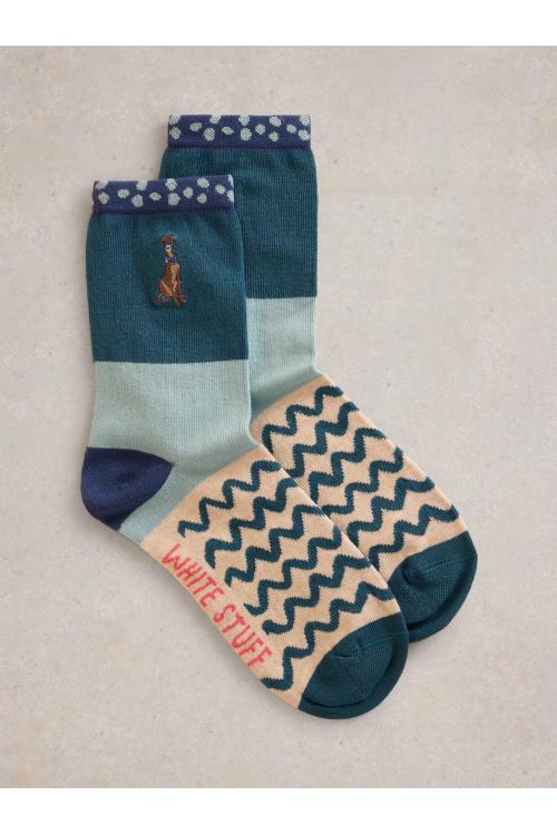 White Stuff Embroidered Dog Ankle Sock in TEAL MLT Art. WS441789