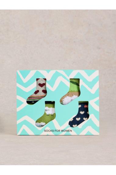 White Stuff 4PK Counting Sheep Ankle Sock in GREEN MLT Art. WS441793