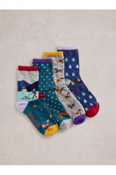 White Stuff 4PK Winter Walk Ankle Sock in BLUE MLT Art. WS441795