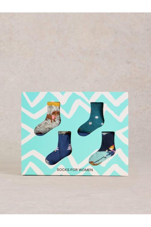 White Stuff 4PK Winter Walk Ankle Sock in BLUE MLT Art. WS441795