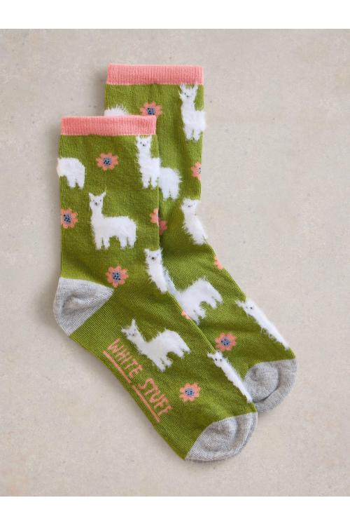 White Stuff Fluffy Llama Ankle Sock in GREEN MLT Art. WS441801