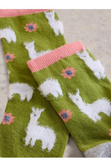 White Stuff Fluffy Llama Ankle Sock in GREEN MLT Art. WS441801