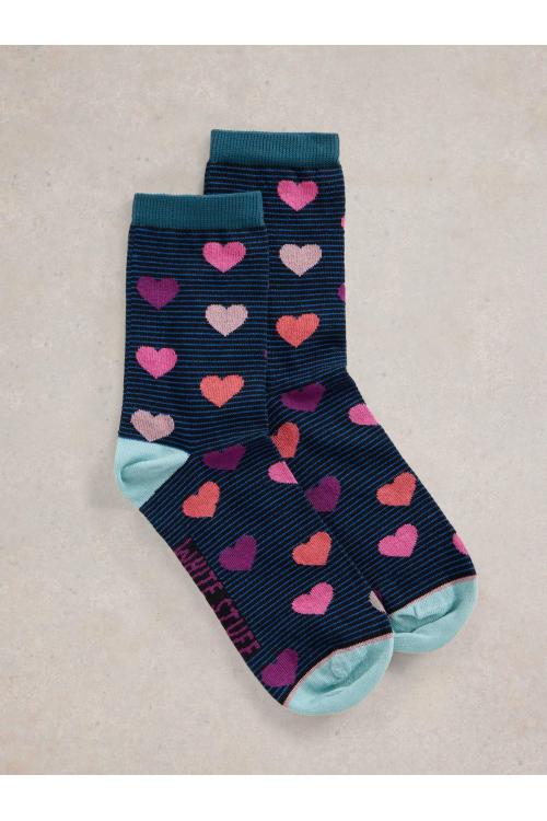 White Stuff Striped Heart Ankle Sock in TEAL MLT Art. WS441807