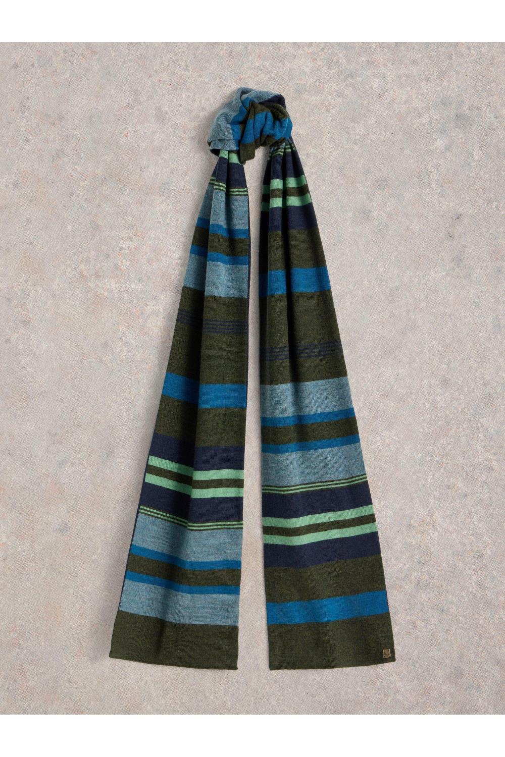 White Stuff Merino Stripe Scarf in GREEN MLT Art. WS441876