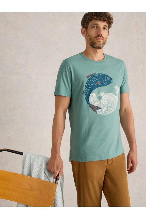 White Stuff Gone Fishing Graphic Tee in BLUE PR Art. WS441557