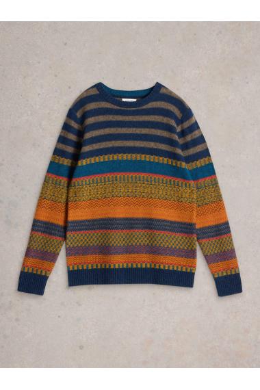 White Stuff Stripe Fairisle Crew Neck  in BLUE MLT Art. WS441900