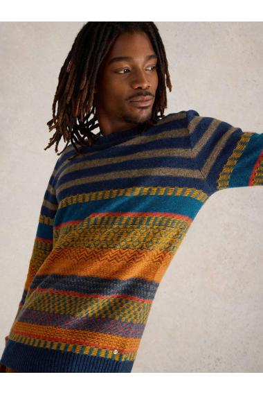 White Stuff Stripe Fairisle Crew Neck  in BLUE MLT Art. WS441900