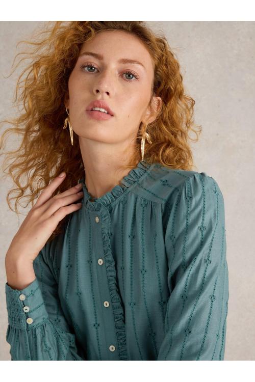 White Stuff Aster Broderie Shirt in DUS GREEN Art. WS441447