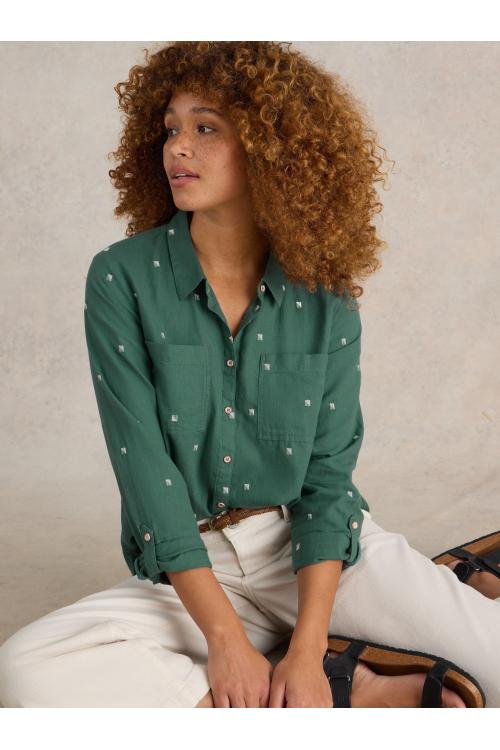 White Stuff Sophie Organic Cotton Shirt in GREEN MLT Art. WS441454