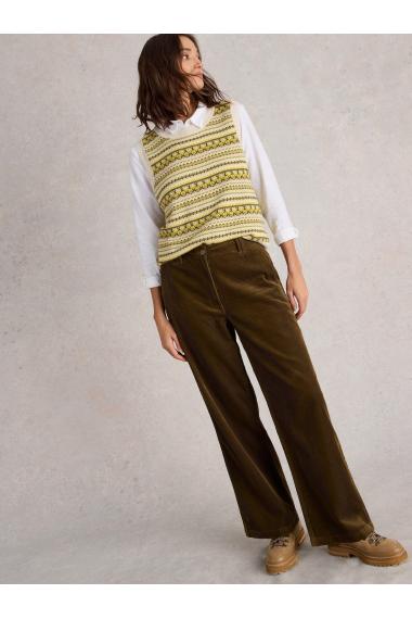 White Stuff Belle Cord Wide Leg Trouser in KHAKI GRN Art. WS441494