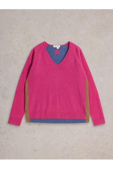 White Stuff VERITY V NECK CASHMERE JUMPER in PINK MLT Art. WS441524