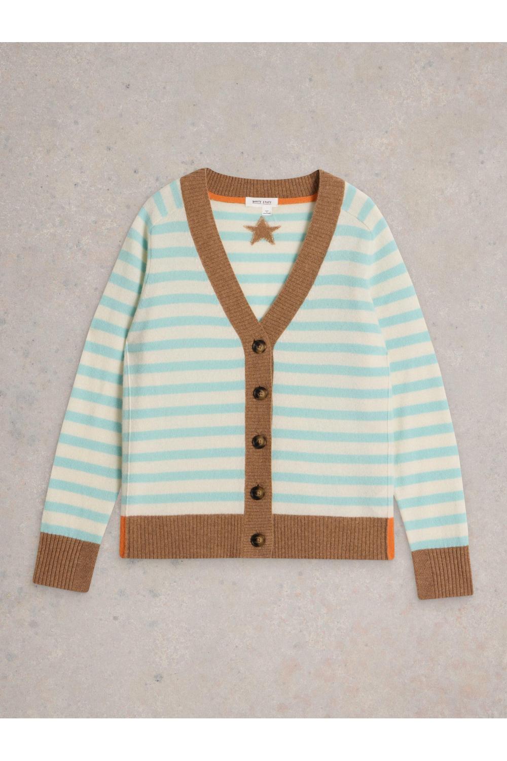 White Stuff V NECK CASHMERE STRIPE CARDI in NAT MLT Art. WS441528