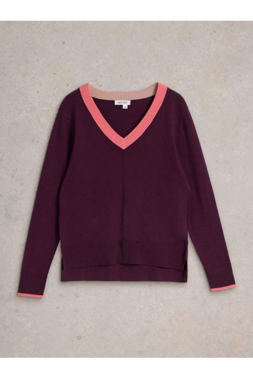 White Stuff MAGGIE V NECK JUMPER in DK PLUM Art. WS441583