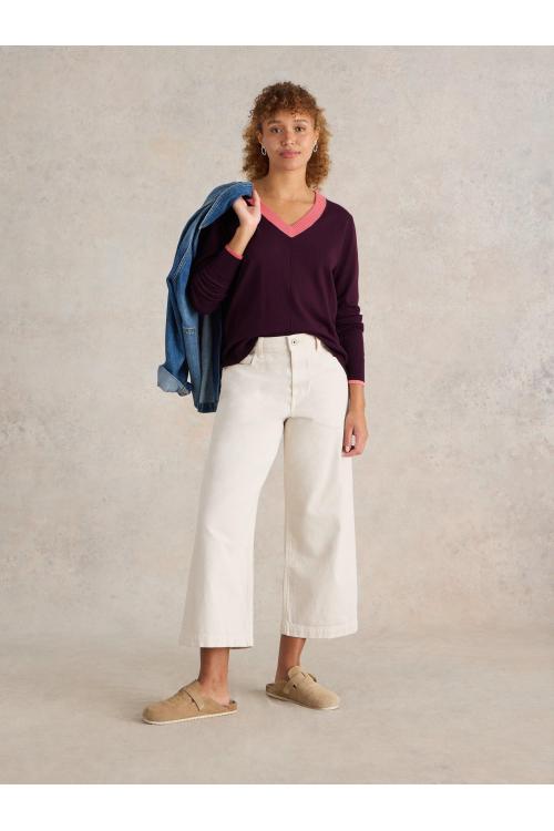 White Stuff MAGGIE V NECK JUMPER in DK PLUM Art. WS441583