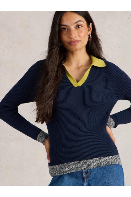 White Stuff RIB COLLAR JUMPER in NAVY MULTI Art. WS441542