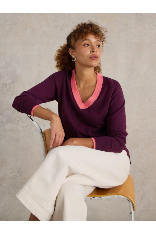 White Stuff MAGGIE V NECK JUMPER in DK PLUM Art. WS441583