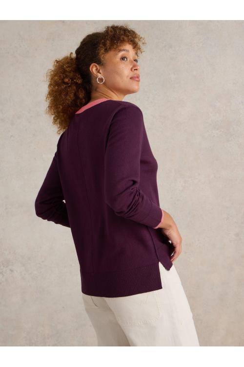 White Stuff MAGGIE V NECK JUMPER in DK PLUM Art. WS441583