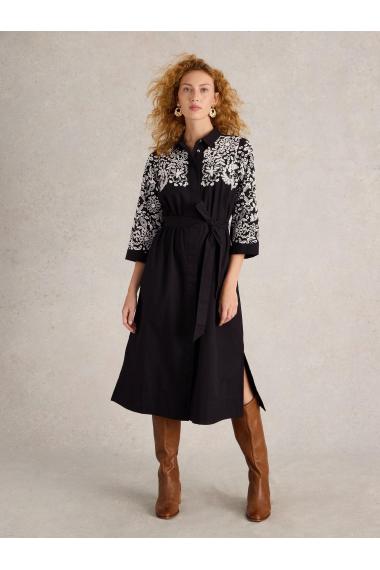 White Stuff Thyme Embroidered Shirt Dress in BLK MLT Art. WS441672