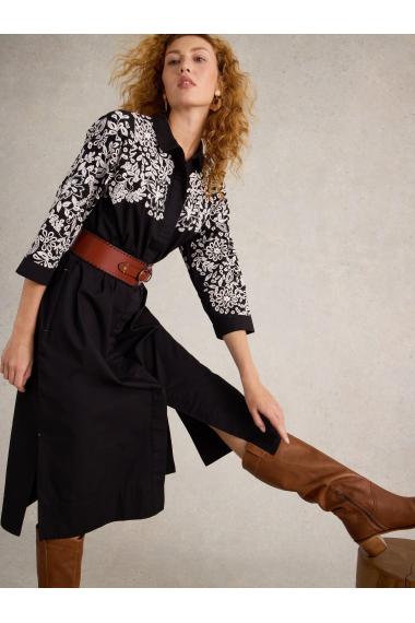 White Stuff Thyme Embroidered Shirt Dress in BLK MLT Art. WS441672