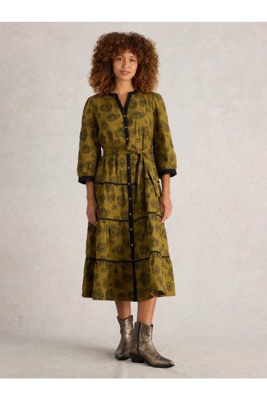 White Stuff Fawn Jacquard Midi Dress in GREEN MLT Art. WS441673