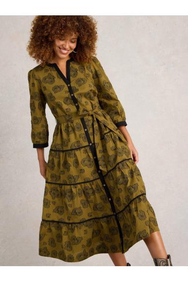 White Stuff Fawn Jacquard Midi Dress in GREEN MLT Art. WS441673