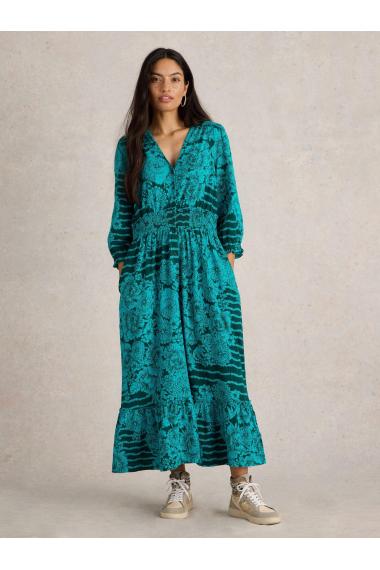 White Stuff Jonie Shirred Jersey Dress in GREEN PR Art. WS441676