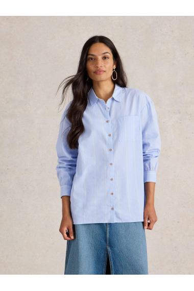 White Stuff Laurel Longline Cotton Shirt in BLUE MLT Art. WS441679