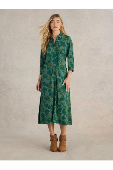 White Stuff Rua Jersey Shirt Dress in GREEN MLT Art. WS441680