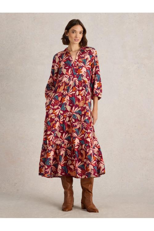 White Stuff Virginia Tiered Shirt Dress in PLUM PR Art. WS441715