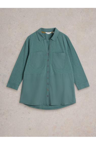 White Stuff MISSY LONGLINE MIX SHIRT in DUS GREEN Art. WS441735