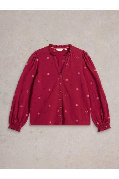 White Stuff EVIE EMBROIDERY JERSEY SHIRT in DK CLARET Art. WS441745