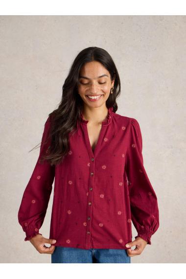 White Stuff EVIE EMBROIDERY JERSEY SHIRT in DK CLARET Art. WS441745