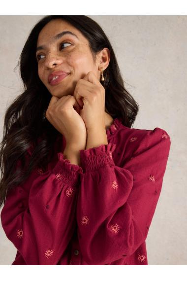 White Stuff EVIE EMBROIDERY JERSEY SHIRT in DK CLARET Art. WS441745