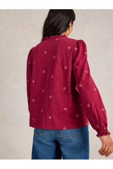 White Stuff EVIE EMBROIDERY JERSEY SHIRT in DK CLARET Art. WS441745