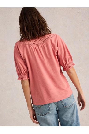 White Stuff BLAIR BRODERIE NECK TOP in MID PINK Art. WS441748