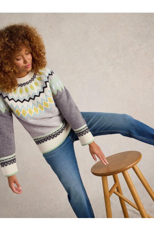 White Stuff SUNSET FAIRISLE JUMPER  in GREY MLT Art. WS441848